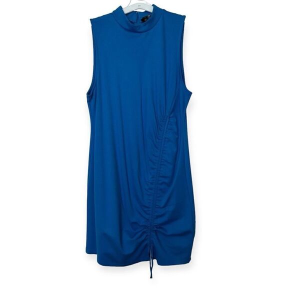 Halogen Ruched Mock Neck Minidress in Teal Blue Size XL NEW - Picture 14 of 15